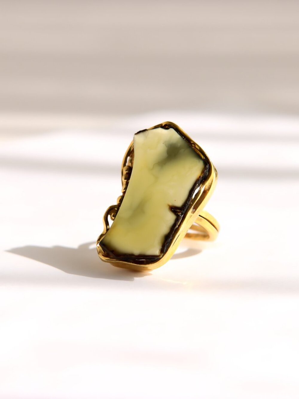 Baltic Amber Statement Ring-14k Gold Plated Sterling Silver - Picture 4 of 5